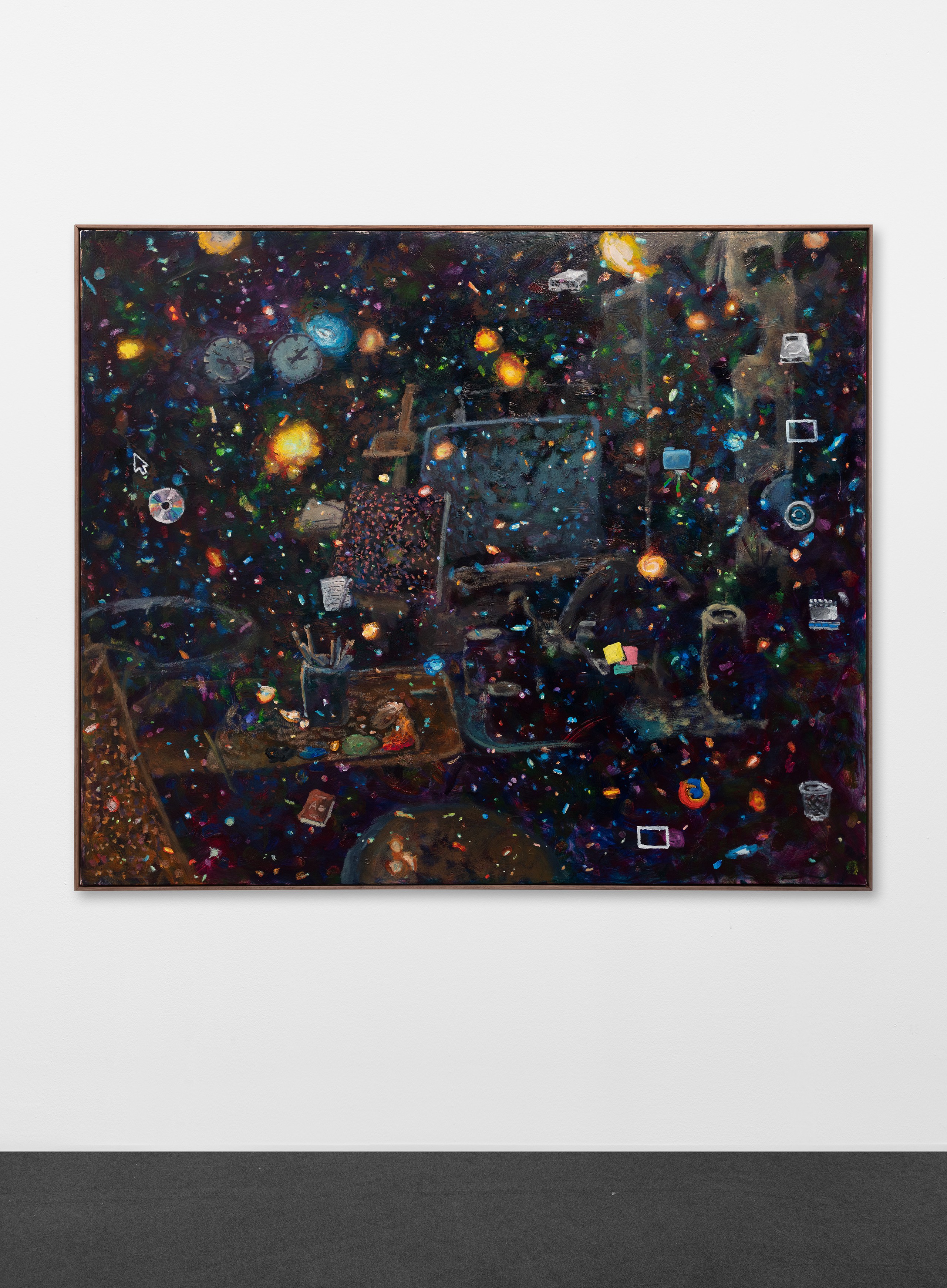 Trisha Baga, Studio, 2022, oil on canvas, 152.4 x 182.9 x 5.1 cm, 60 x 72 x 2 in