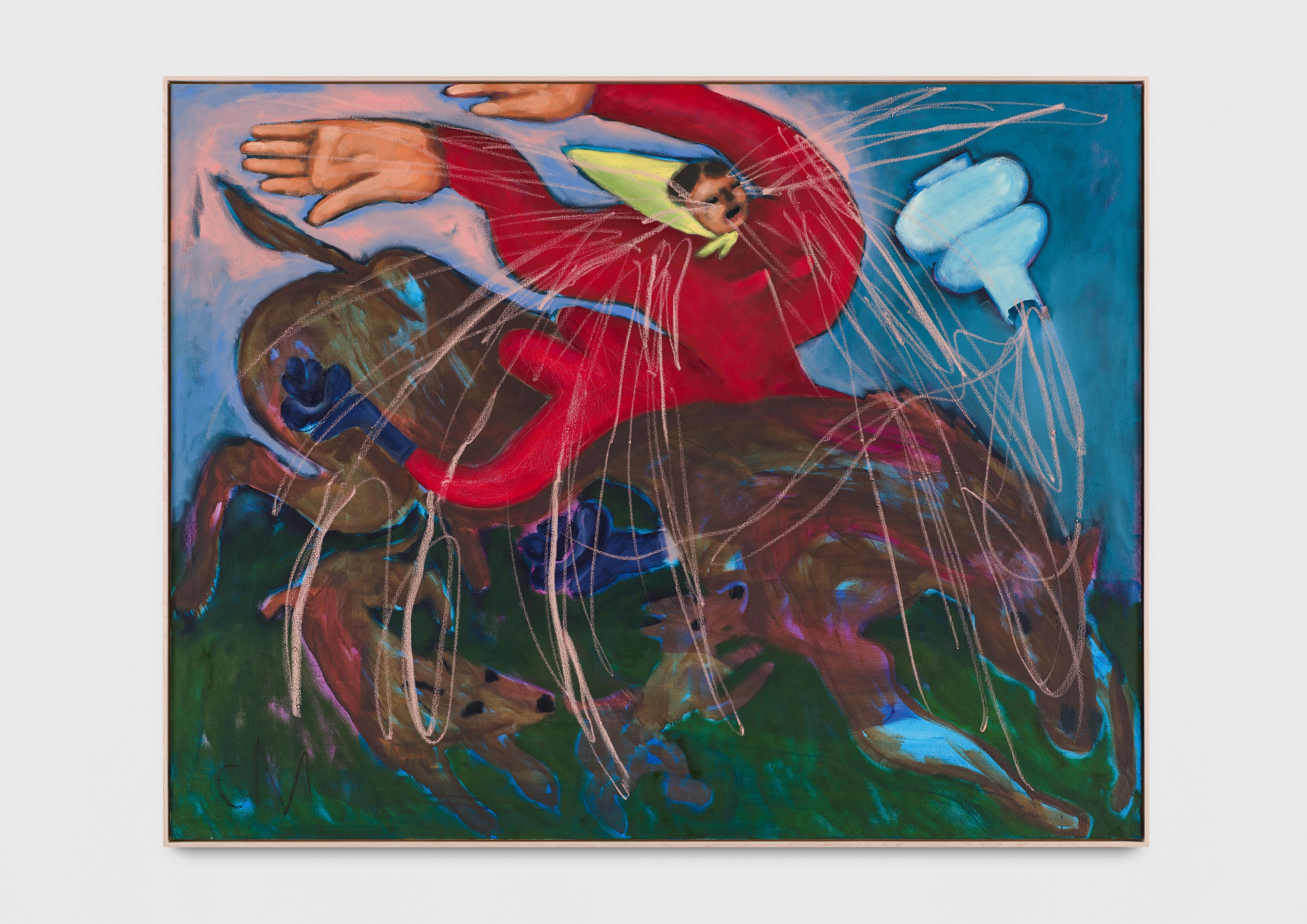 Wendung mit Tier, 2022, Oil, oil stick, pigments on canvas, 180 x 140 cm