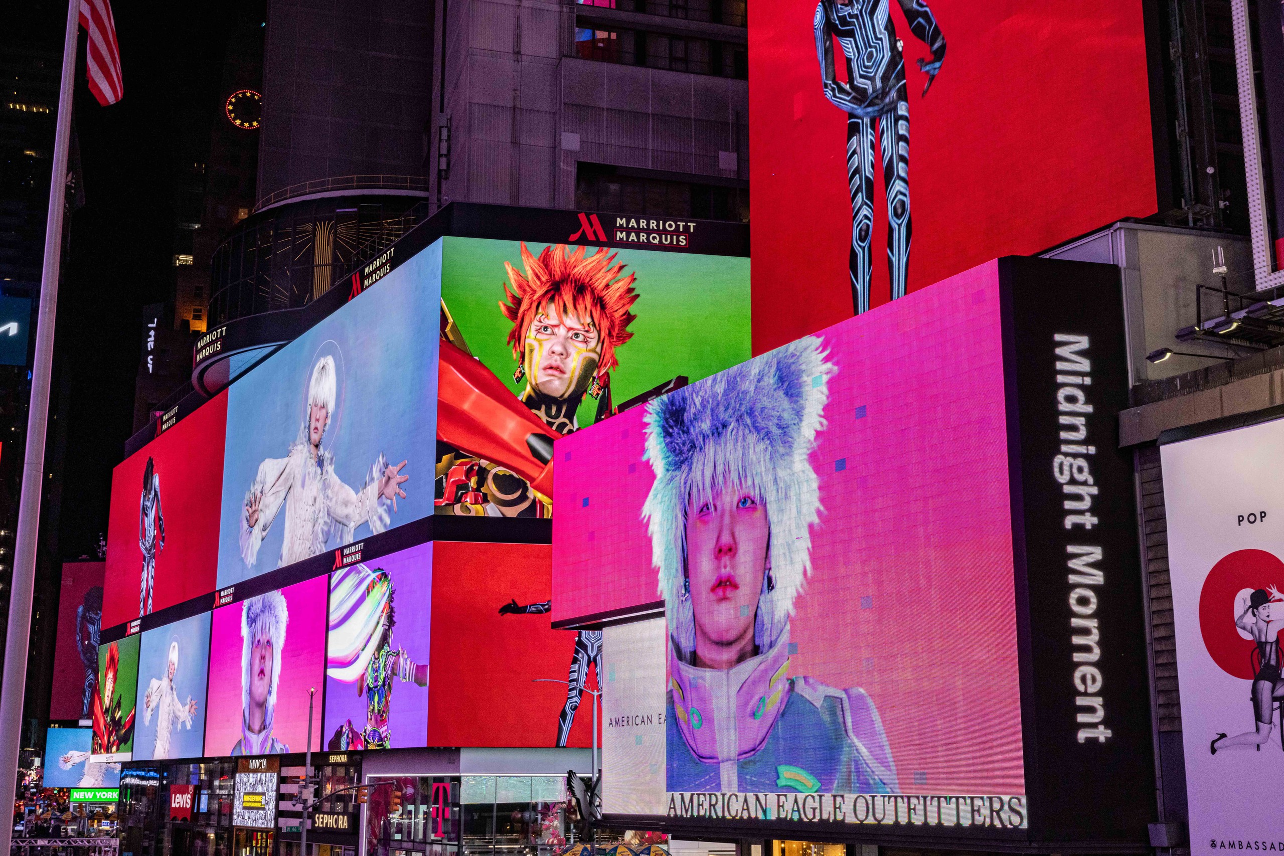 Installation view, Doku: Digital Reincarnation, Times Square Arts, Times Square, New York, 2023