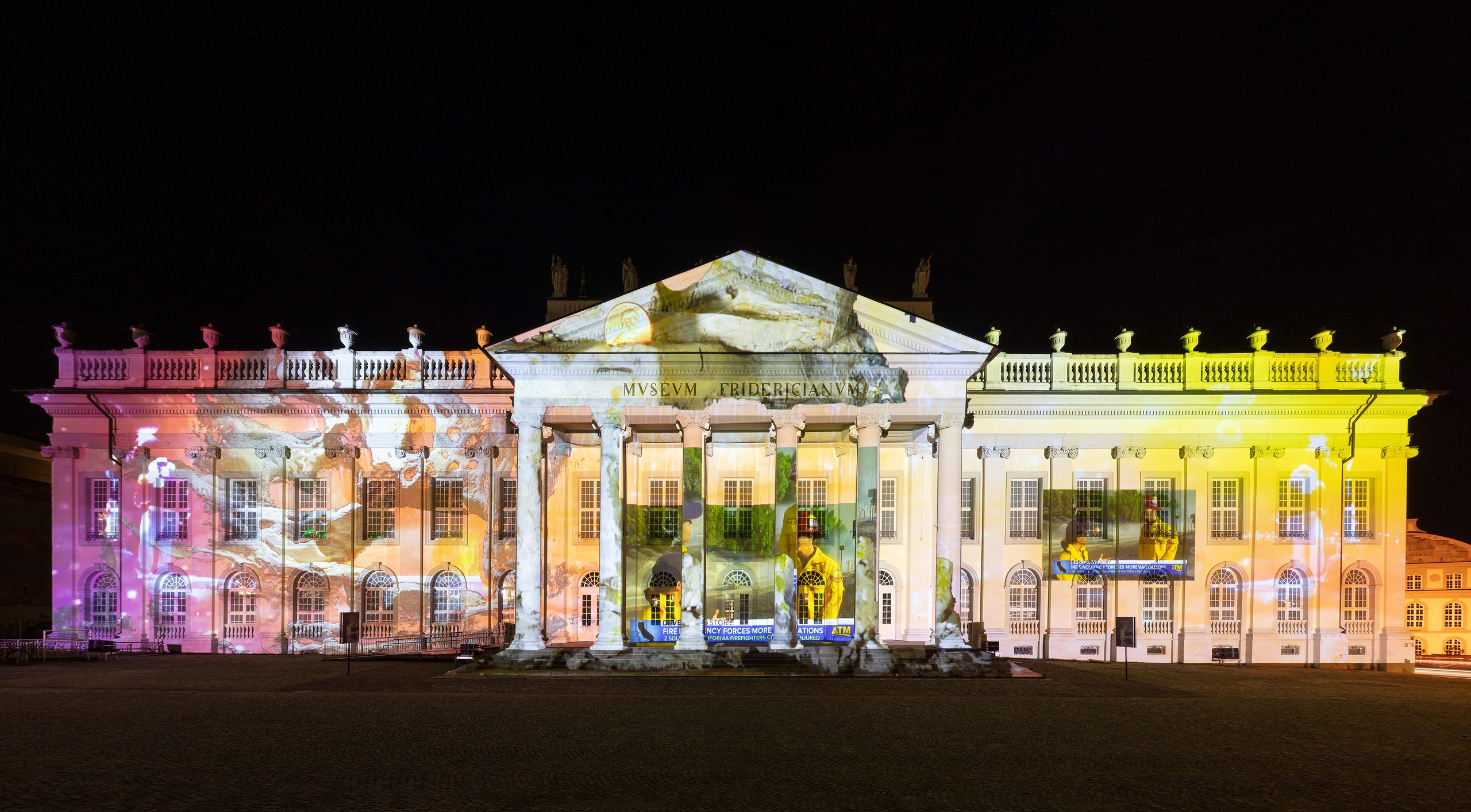 Installation view, HOPE, Illumination of the Fridericianum on U.S. Election Day, Fridericianum, Kassel, 2020