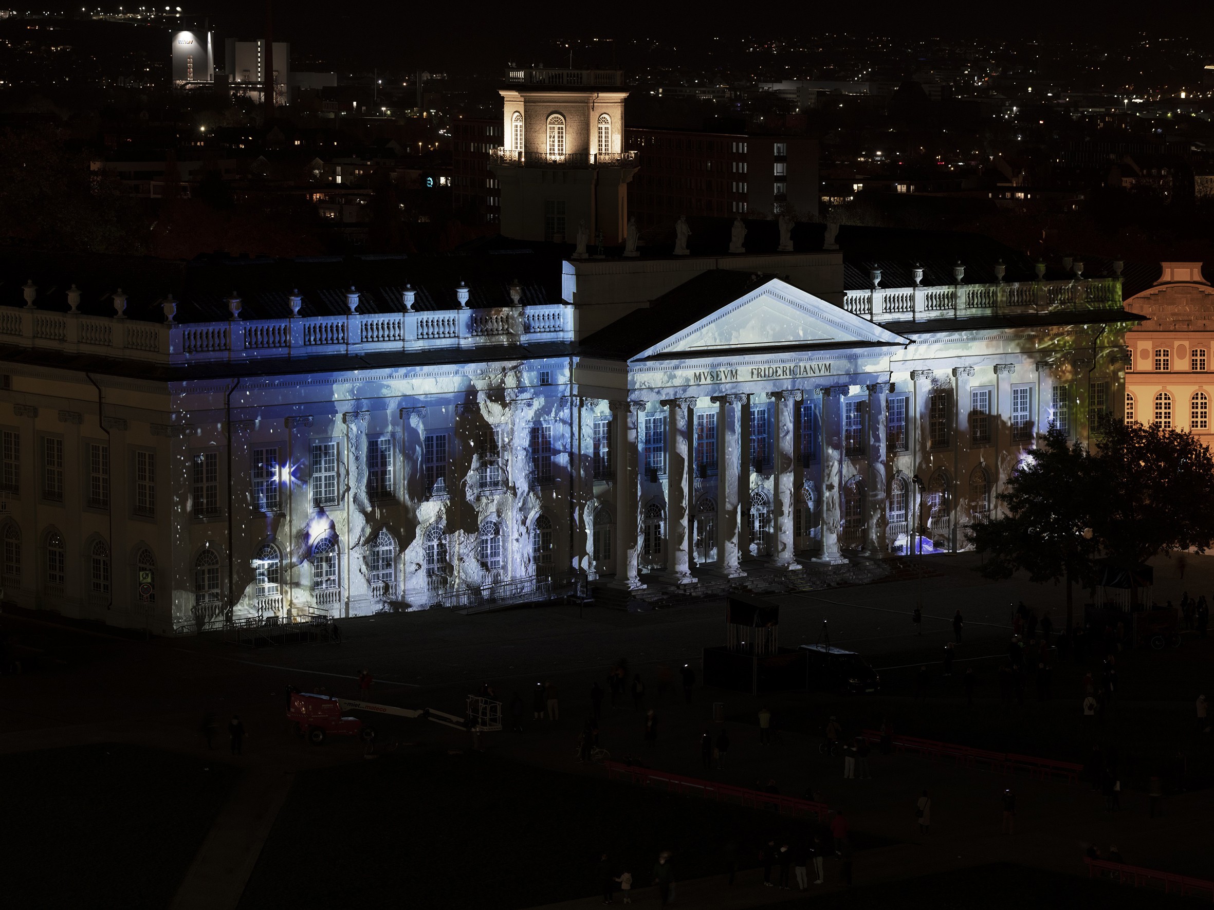 Installation view, HOPE, Illumination of the Fridericianum on U.S. Election Day, Fridericianum, Kassel, 2020