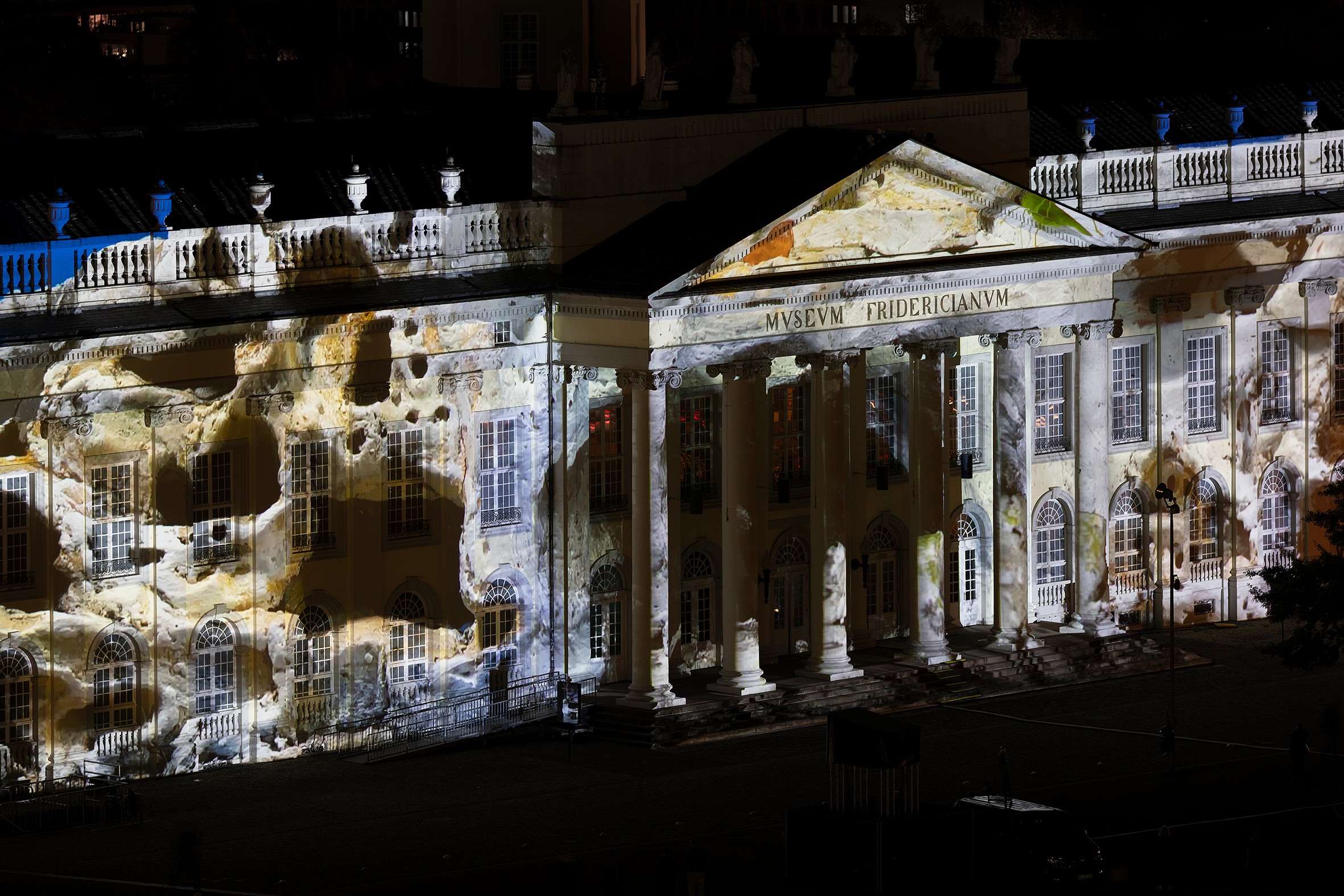 Installation view, HOPE, Illumination of the Fridericianum on U.S. Election Day, Fridericianum, Kassel, 2020