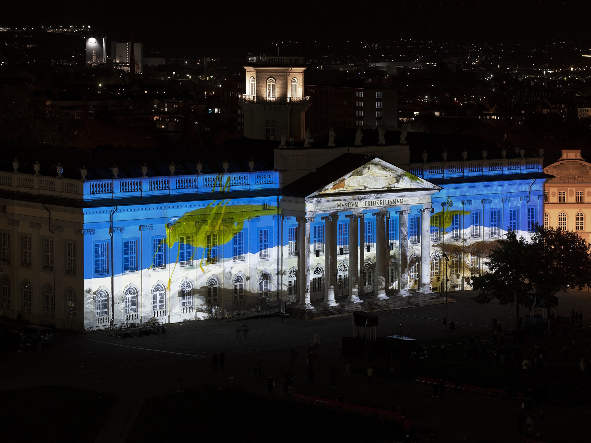 Installation view, HOPE, Illumination of the Fridericianum on U.S. Election Day, Fridericianum, Kassel, 2020
