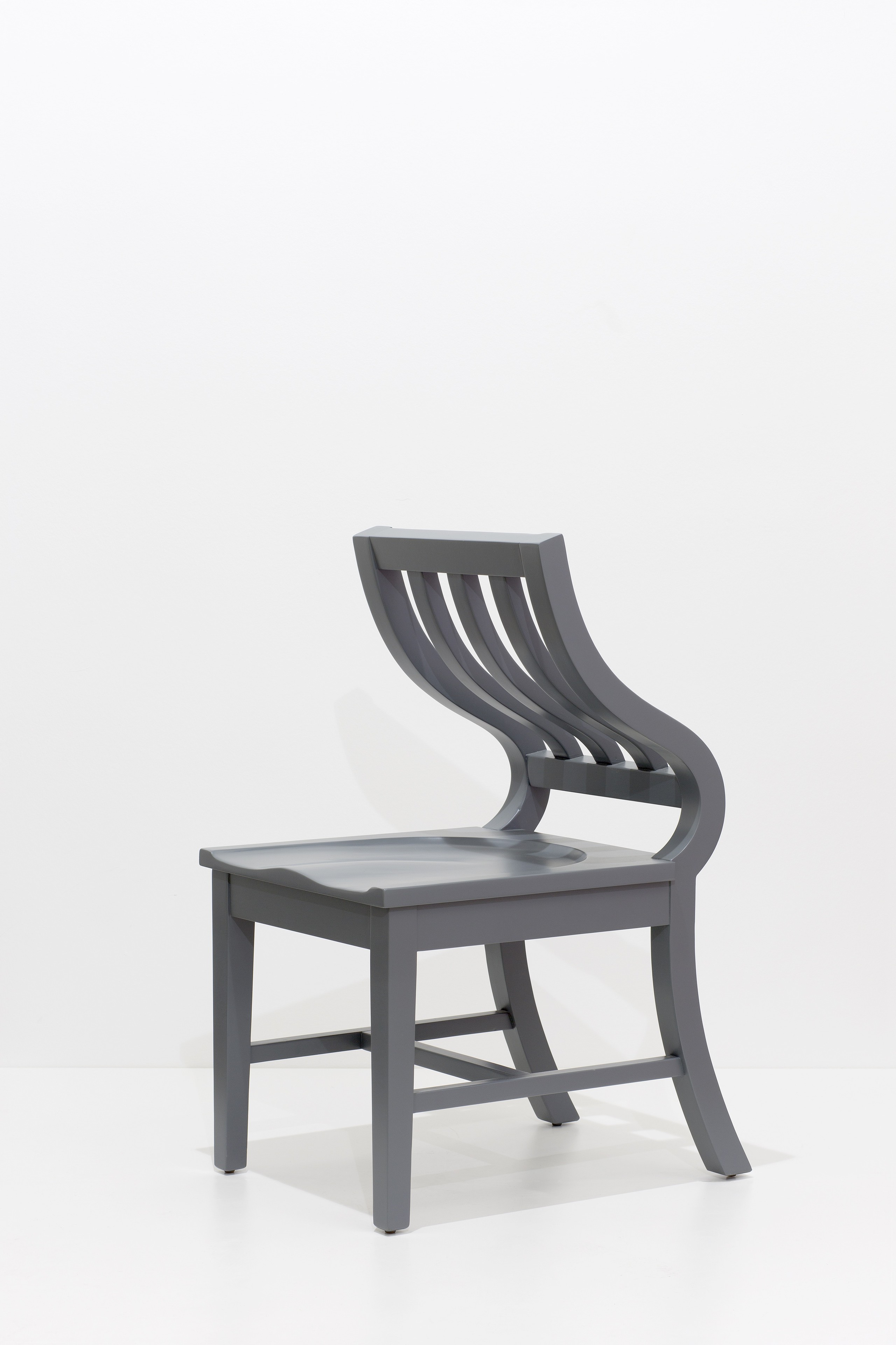 Bunny Rogers, Sad Chair I, 2015, Wood, grey paint, 92 x 48.3 x 58 cm, 36 1/2 x 19 1/2 x 23 in